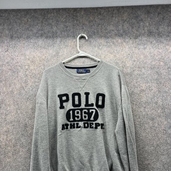 Polo Ralph Lauren Sweater Men Medium Gray Sweatshirt Pullover 1967 Fleece - Picture 2 of 12